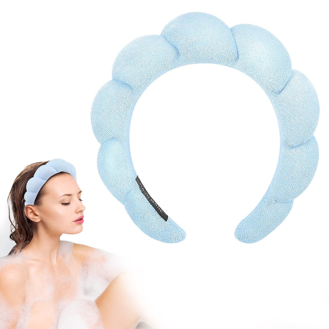 Puffy Makeup Headband,Sponge & Terry Towel Cloth,Hair Band for Face Washing Puffy Spa Headband, Terry Towel Cloth Fabric Head Band for Skincare, Makeup Removal