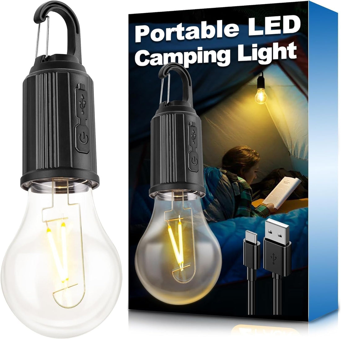 Multipurpose Portable Utility Bulb | Camping Light | Portable Outdoor Tent Light Bulbs - Clip Hook | Camping Tent Bulb 3 Modes | Battery Powered | Emergency Light Gear for Hiking (1)