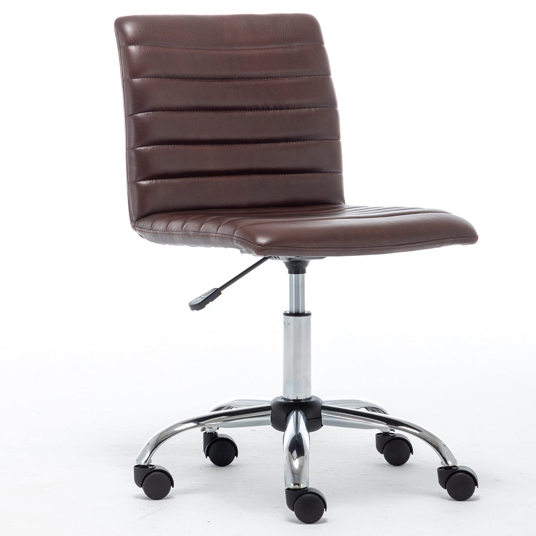 Modern Futuer Home Office Chair Soft Leather Mid Back Armless Adjustable Height with Wheels, Brown