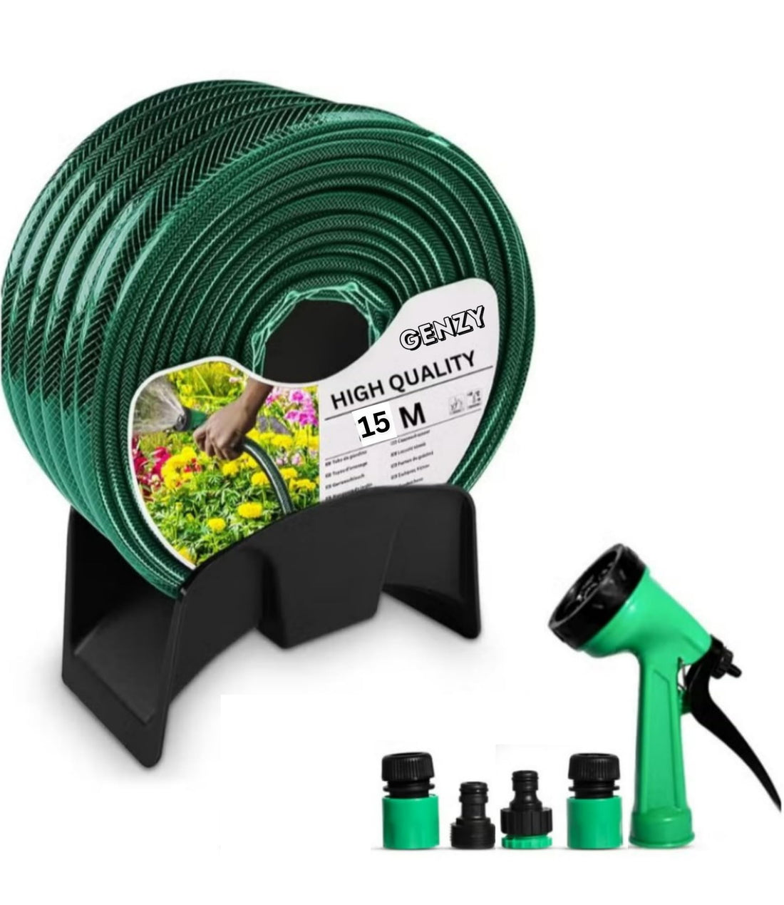 GENZY Expandable Garden Hose Set, Heavy Duty, Sprayer & Thread Connectors included, No Kink, No Twist, No Lead, No BPA, Drinking Water Safe, Lightweight, Durable, Flexible, for Yard, Garden (15 meter)