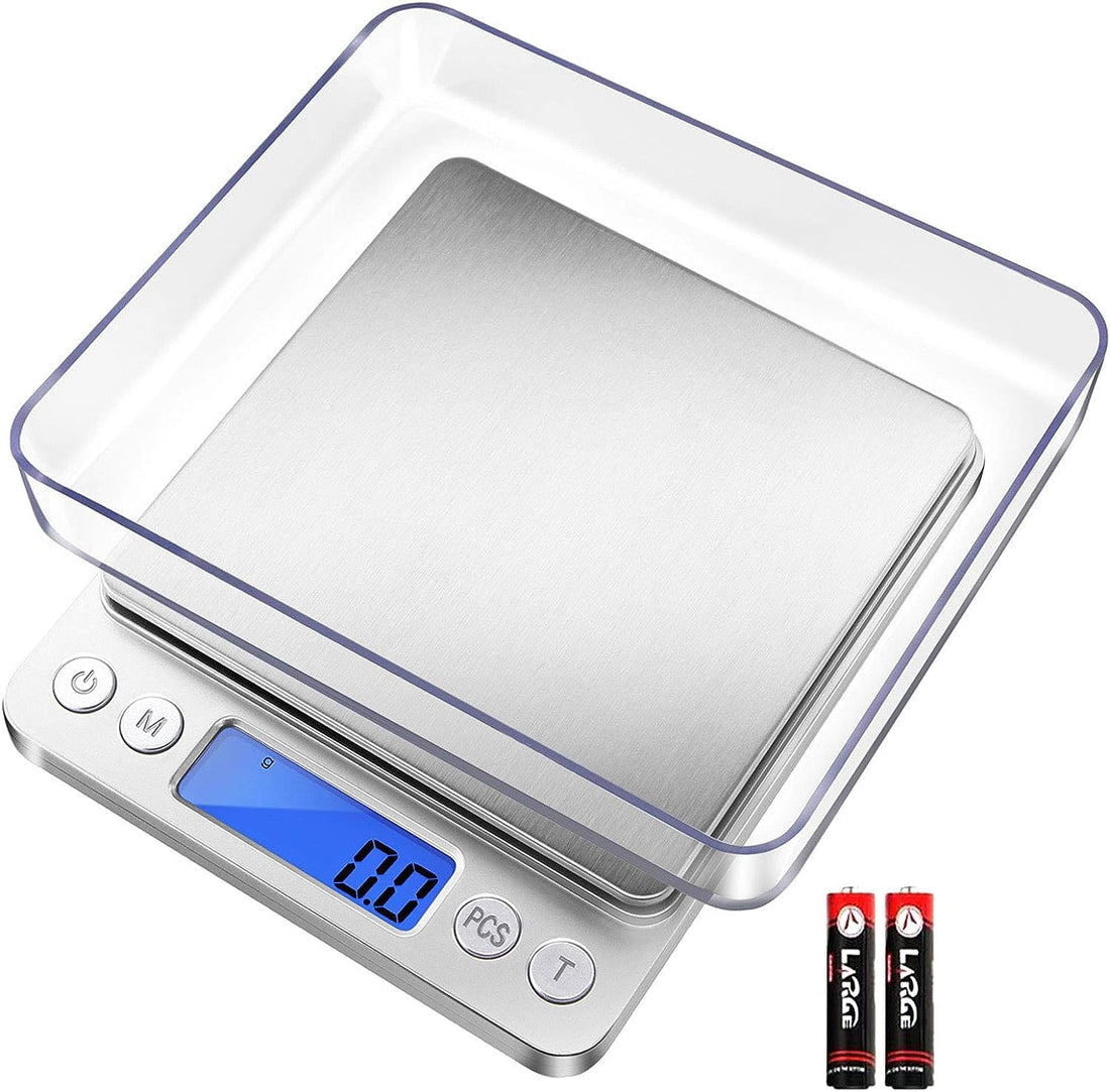 Fuzion Digital Kitchen Scale 3000g/ 0.1g, Pocket Food Scale 6 Measure Modes, Gram Scale with 2 Trays, LCD, Tare, Digital Scale Grams and Ounces for Food, Cooking, Nutrition, Reptiles(Battery Included)