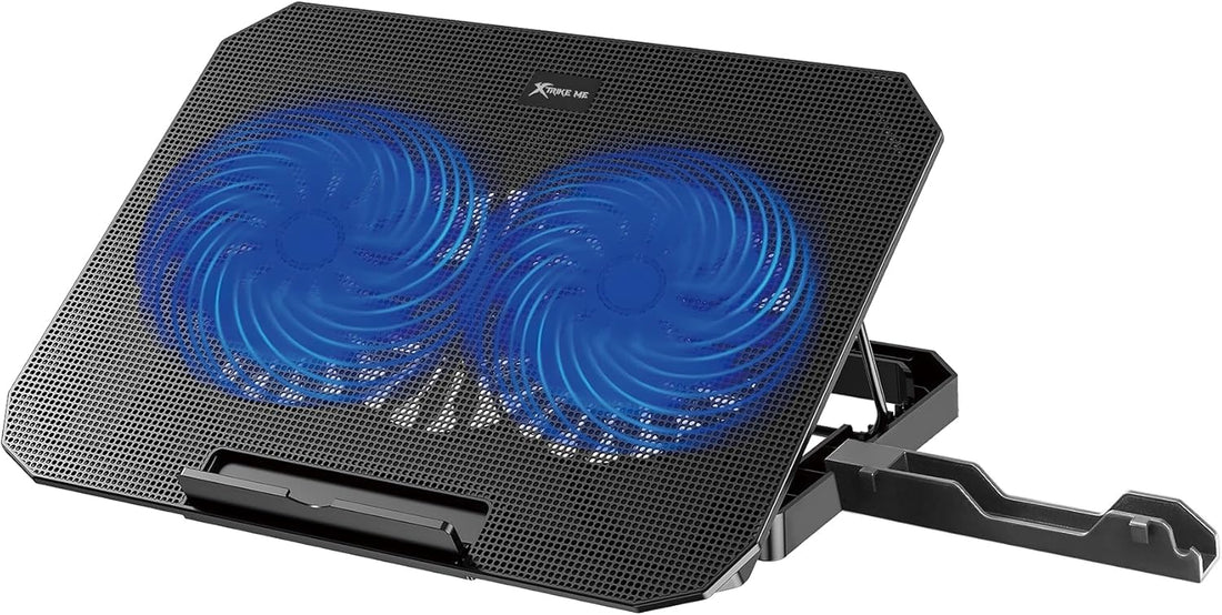 For FN818 Laptop Cooling Pad Stand with Mobile Holder - 2 x Blue Led Fans – 2 USB Ports - Support UP 15.6 Inch | Black