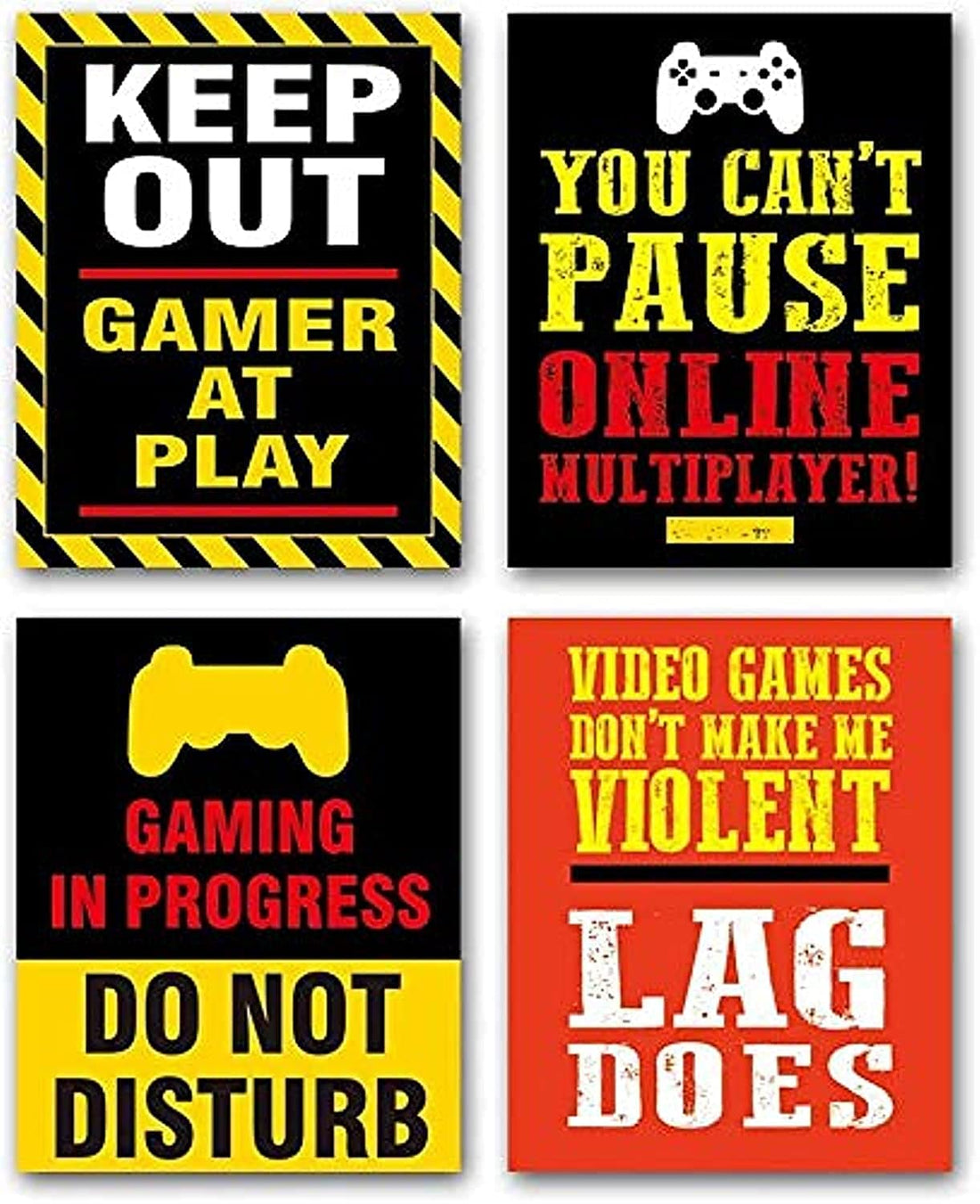KARTME Video Game Poster Set Of 4 (8”X10”Canvas Game Artwork With Gamepad Pattern Typography Print Gamer Wall Art For Boys Teens Bedroom, No Frame