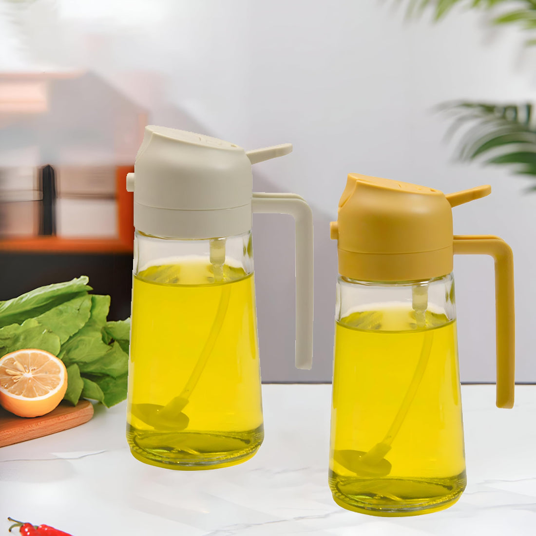 Oil Sprayer Bottle - 470ml Glass Dispenser for Cooking, Grilling, Baking, and Air Fryer Use with Olive Oil (2Piece in the shown color)