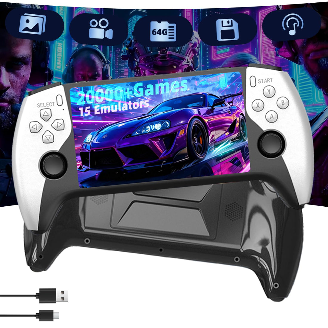 SF3500 Retro Handheld Game Console 5.5" HD Screen,20000+ Games 23 Emulator Retro Gaming Console, 64G Emulator Supports connection to TV/Bluetooth controller, E-book,music,videos,picture,Plug&Play