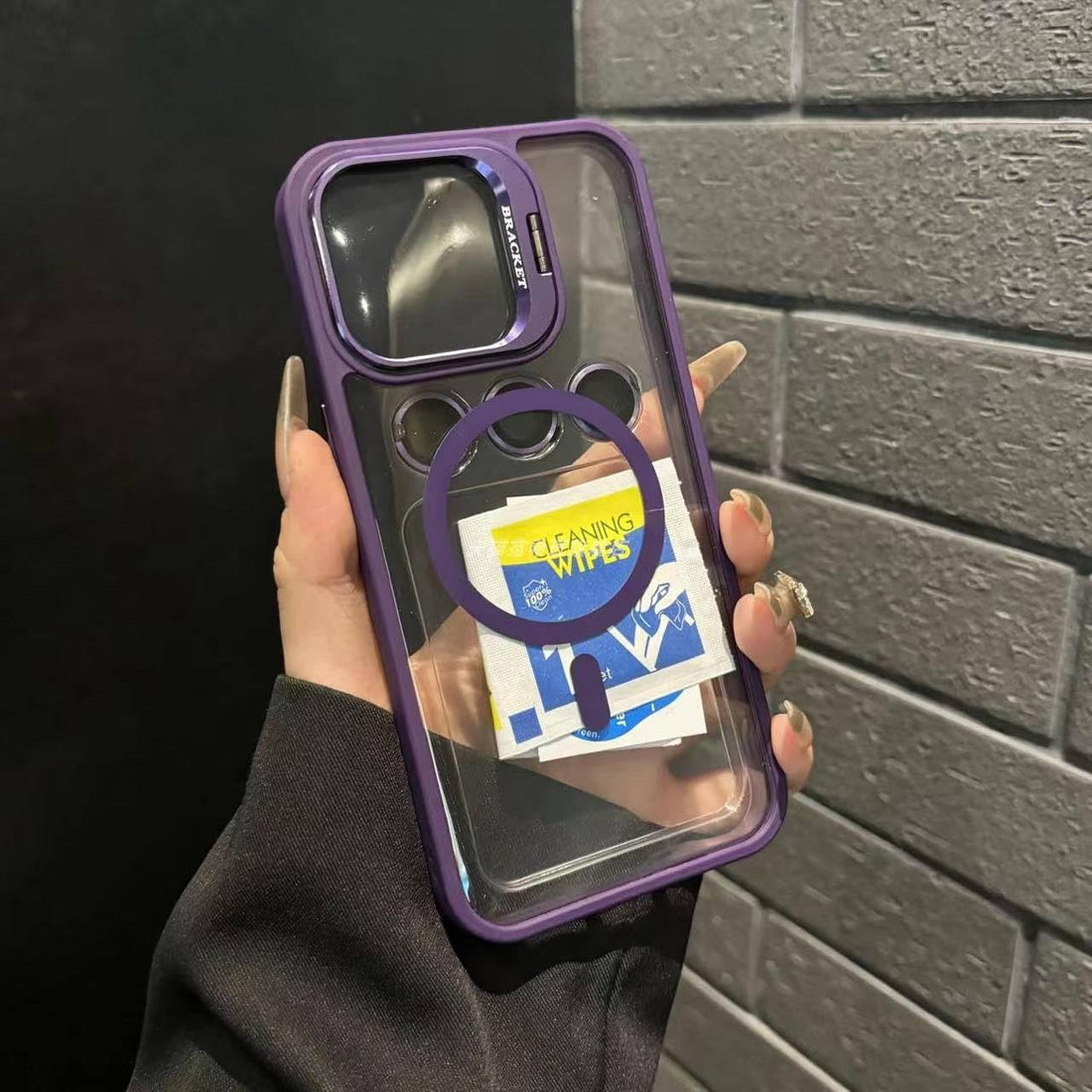 Transparent Magnetic Phone Case with Camera Lens Protection For iPhone 15 Pro Max, Ring Stand, Mag*Safe Compatible with iPhone 15 Pro Max (Purple, iphone 15 pro max)