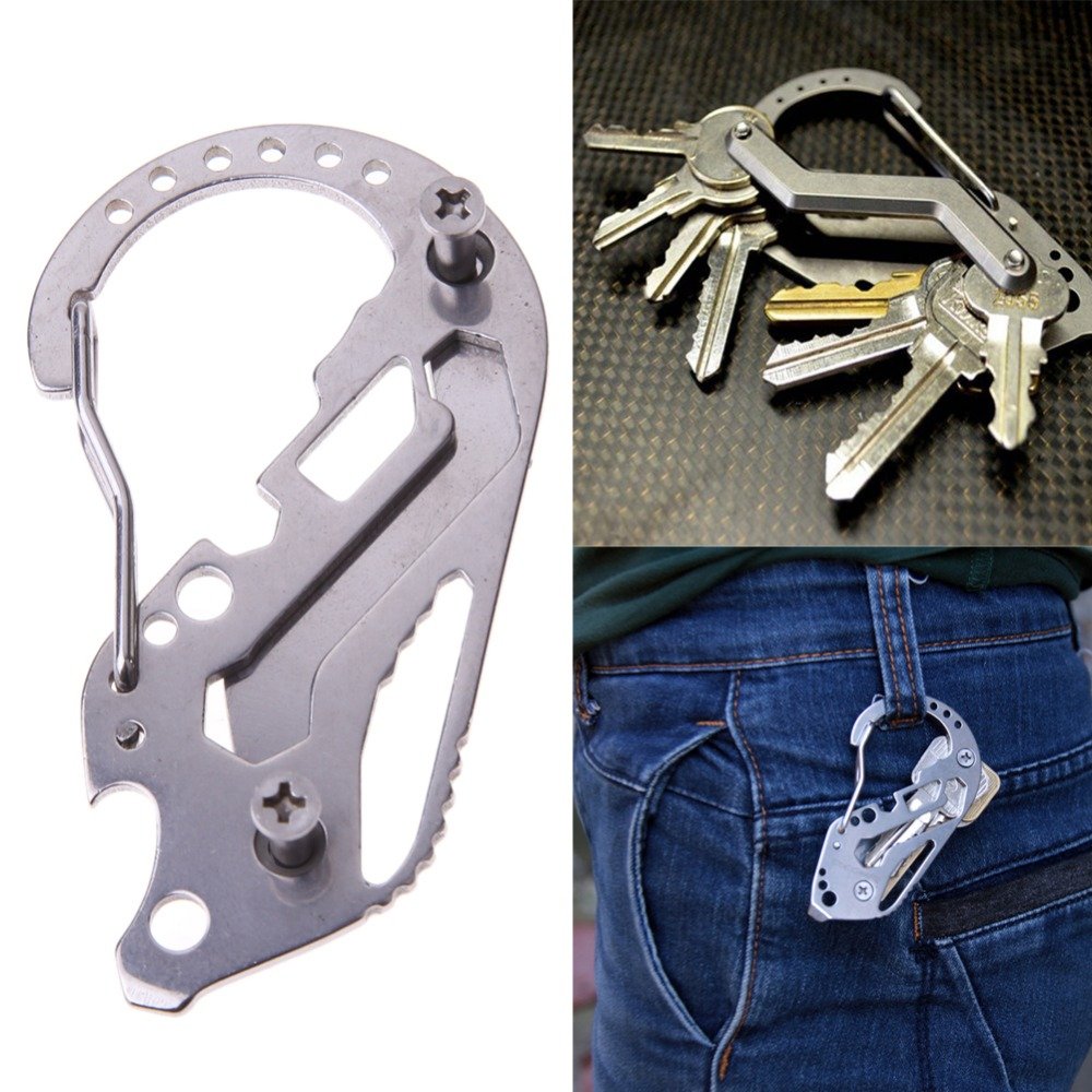 SOLDOUT EDC Multifunctional Wrench Bottle Opener Carabiner Key Holder Organizer Stainless Steel Multi Tool Utility Gadget Pocket Holder Clip For Camping Travel