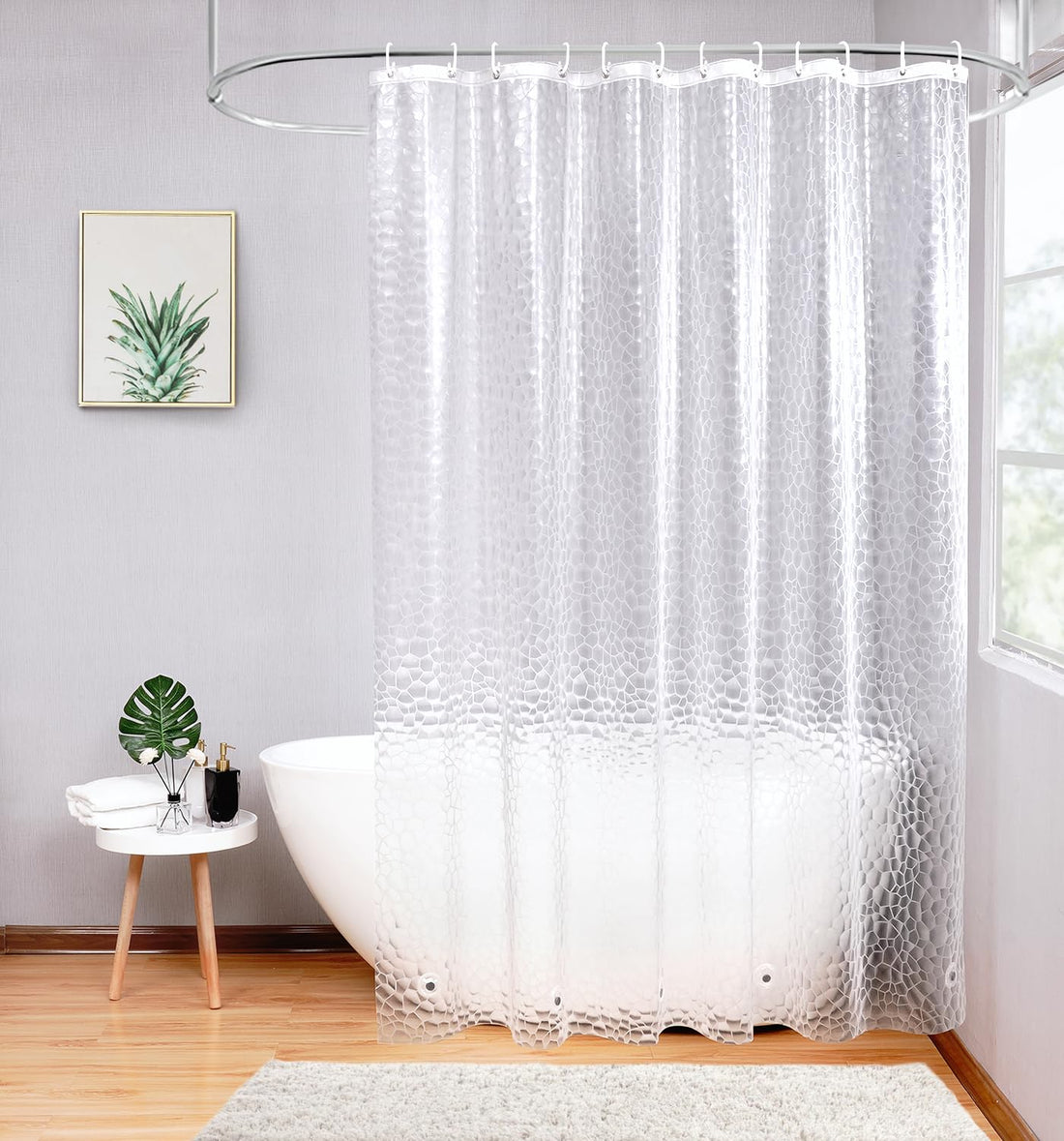 Aoohome Clear EVA Shower Curtain Liner, 3D Water Cube Shower Curtain with Bottom Magnets, Heavy Duty, 72x72 Inch, Semi Transparent