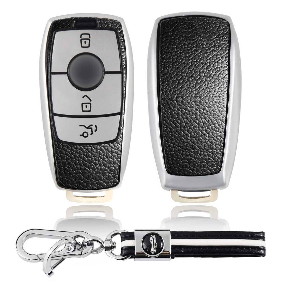 Kwak's Leather Pattern TPU Case Compatible for Mercedes Benz New Class C/E/A GLC GLB C260L E300L Smart Car Key Cover Soft Car Key Cover with Keychain