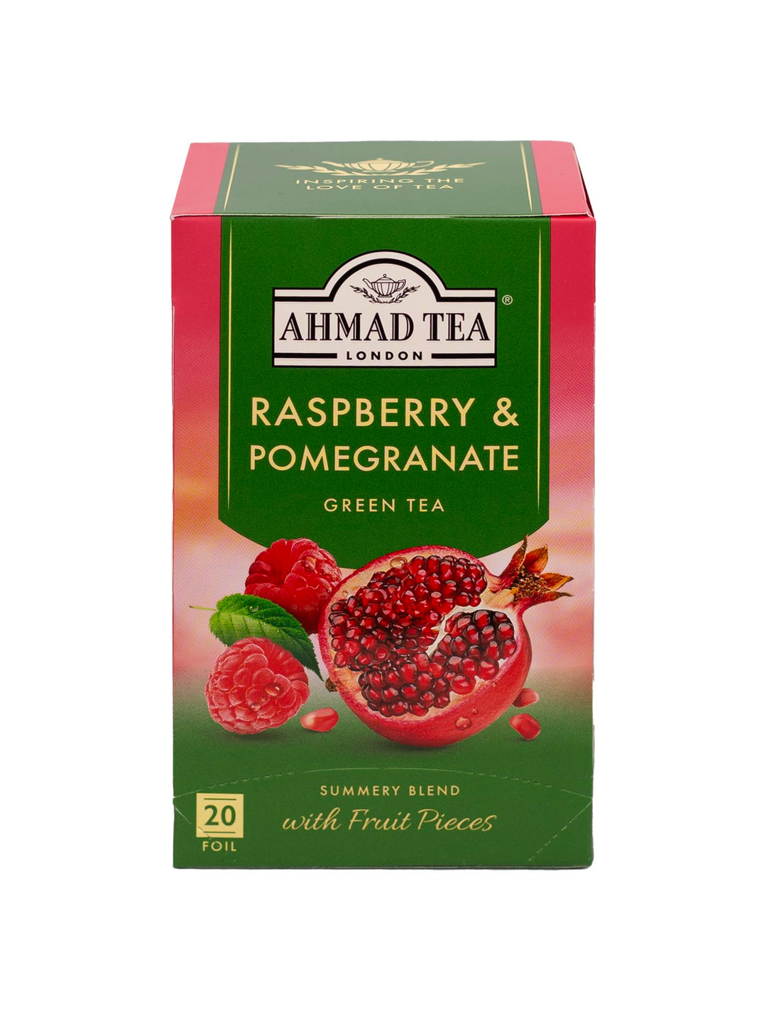 Ahmad Tea Raspberry & Pomegranate Green Tea 20 Tea Bags Sachet