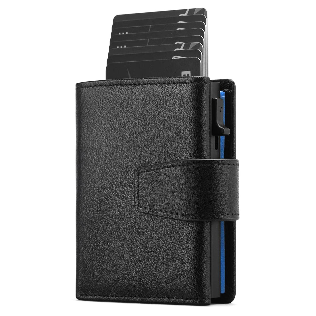 Bukela Credit Card Holder RFID Blocking Leather Automatic Pop Up Wallet Slim Money Clip Wallet Double Card Case with ID Windows & Zip Coin Pocket Gift for Men and Women