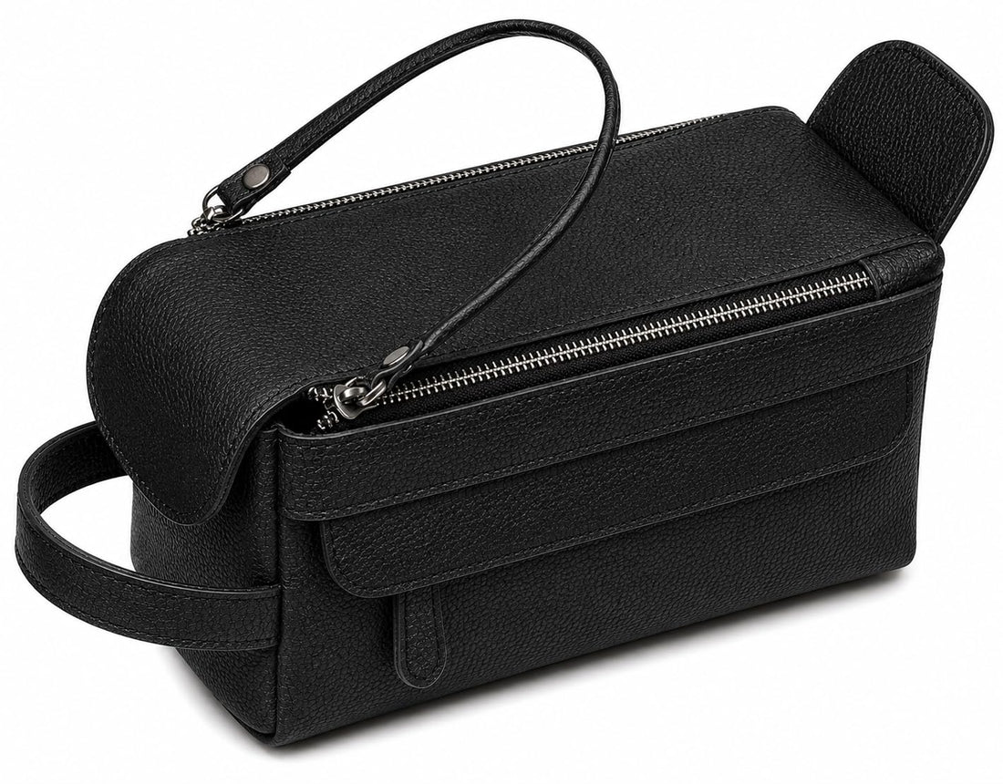 Dr.Key Leather Travel Toiletry Bag, Crazy Horse Full-Grain Cowhide, Vintage Style, 22 × 10.5 × 12 cm,black