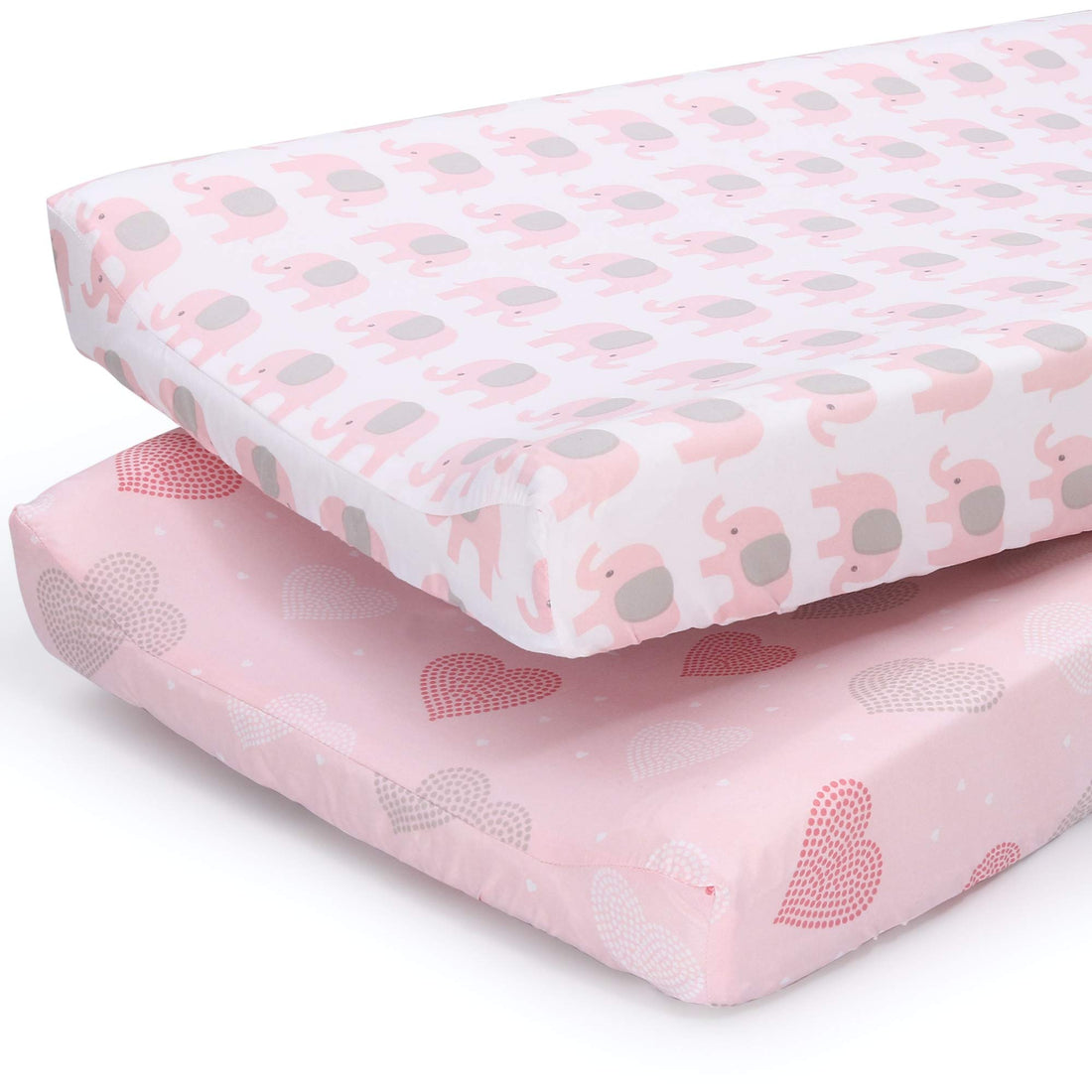 Moro Moro 3 Changing Pad Covers For Baby Girls | 2 Pack Set | Pink Elephant & Hearts