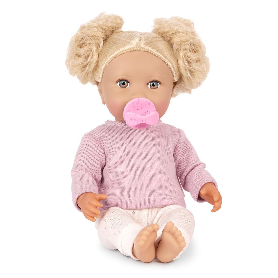 LullaBaby – 14-inch Realistic Baby Doll – Wavy Light-Blonde Hair, Blue Eyes & Soft Body – Pink Sweater Outfit, Hair Elastics & Pacifier – Pretend Play – Toys for Kids Ages 2 & Up – Baby Doll