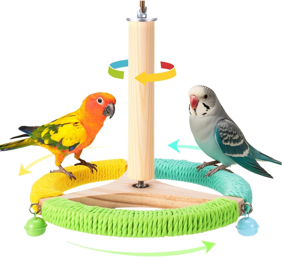 360° Rotating Bird Perch Toys, Wooden Exercise Parakeet Toys & New Upgrade Interactive Bird Cage Accessories