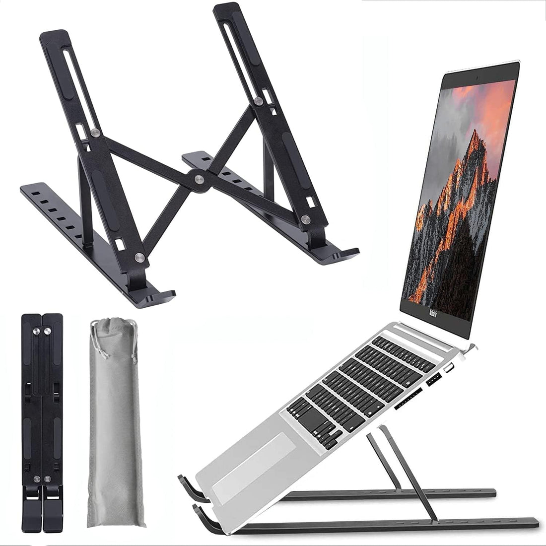 Tarkan 7 Angles Adjustable Aluminium Laptop Stand Foldable & Portable for Upto 15.6 Inch Laptops & MacBook (Black)