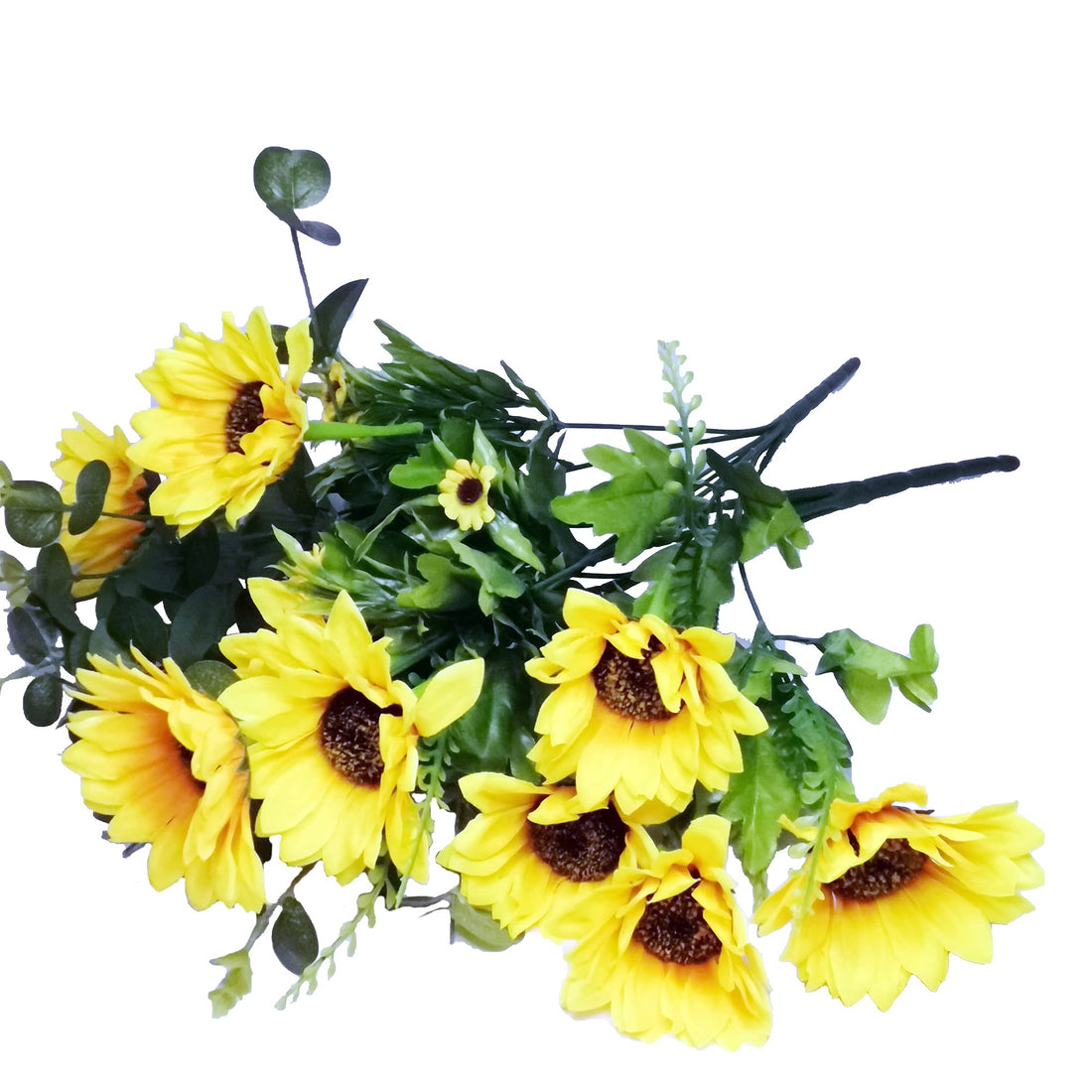 Wow Likes Artificial Flowers Sunflower Bouquet 18.5''(H) with eucalypto,4''Silk Sunflower Bouquet Contains 9 Large Flowers and a Few florets