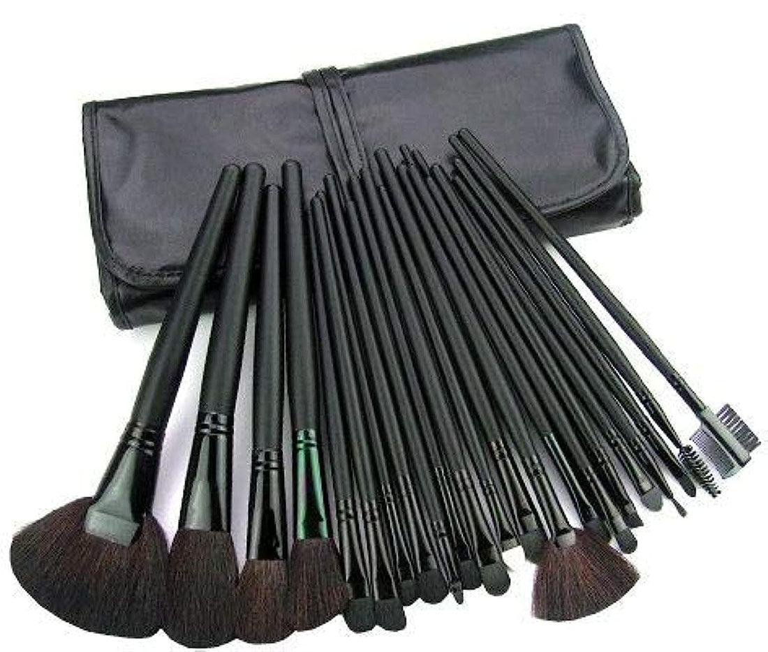 Professional Makeup Eyebrow Shadow Cosmetic Brush Set Kit Case with Pouch (Black)- 24 Pieces