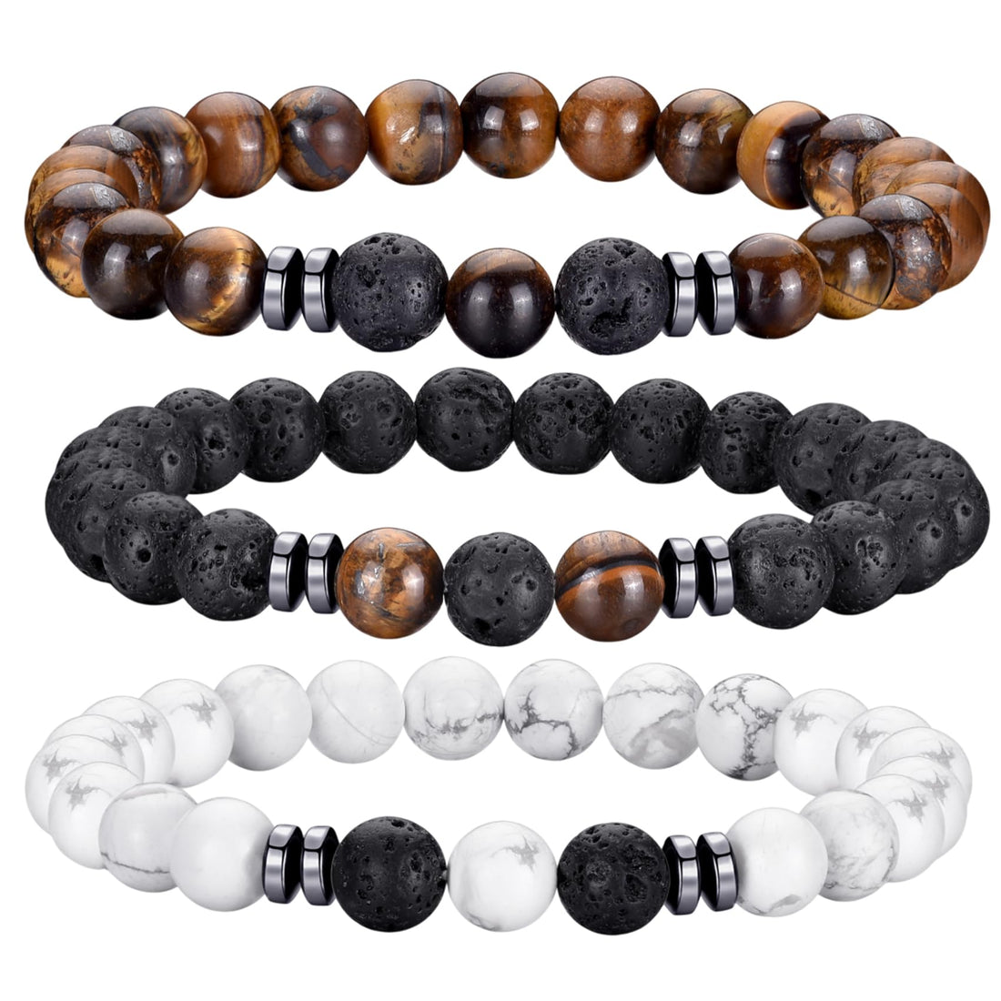 4Pcs Men Bracelet Set Tigers Eye Bracelet Lava Rock Bracelets Moonstone Bracelet Blue Beaded Bracelet Obsidian Bracelet Men/Women Can Wear Summer Bracelets Charm Bracelets for Women