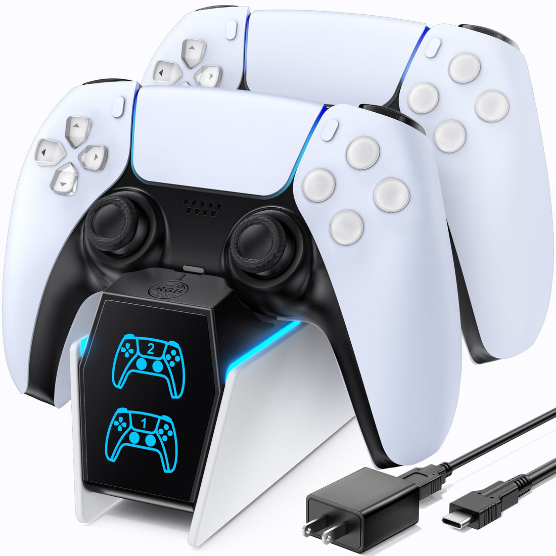 PS5 Controller Charging Station, PS5 Charging Station 2 Hours Fast Charging with EU Power Supply for Playstation 5 Charging Station, PS5 Charging Station Controller Accessory Sets for Playstation 5