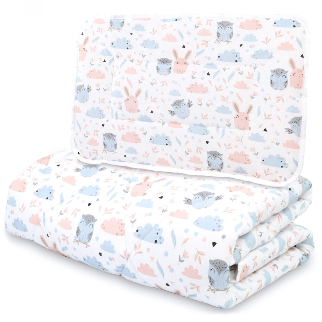 Totsy Baby Children's Duvet 120 x 90 cm Set with Pillow - Children's Blanket with Pillow Nursery Duvet with Cotton Patchwork Cover Owls