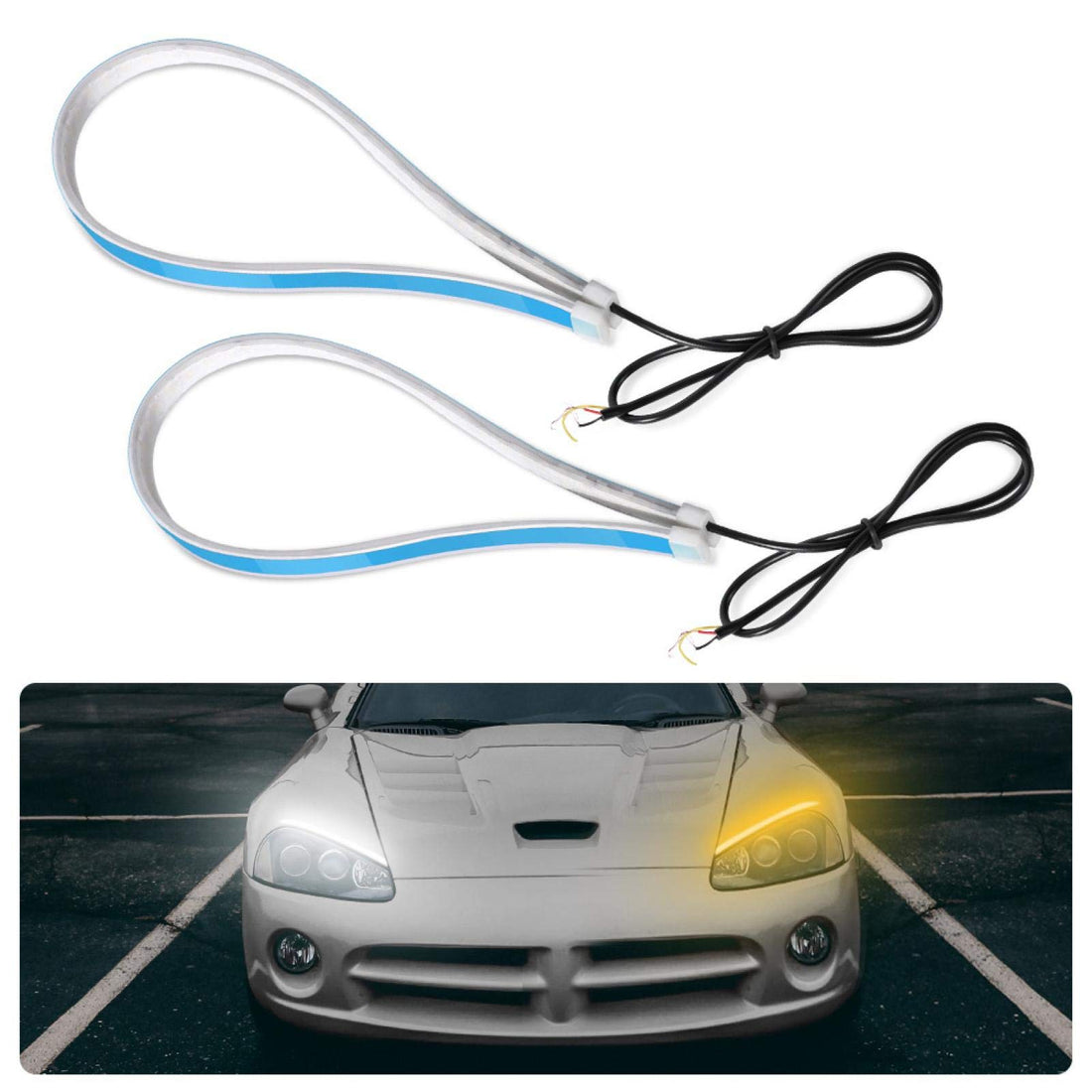 EBTOOLS For LED strip car for daytime running lights for LED DRL car light strips 60 cm ultra slim car soft tube LED strip daytime running lights flashing light silicone car accessory 6