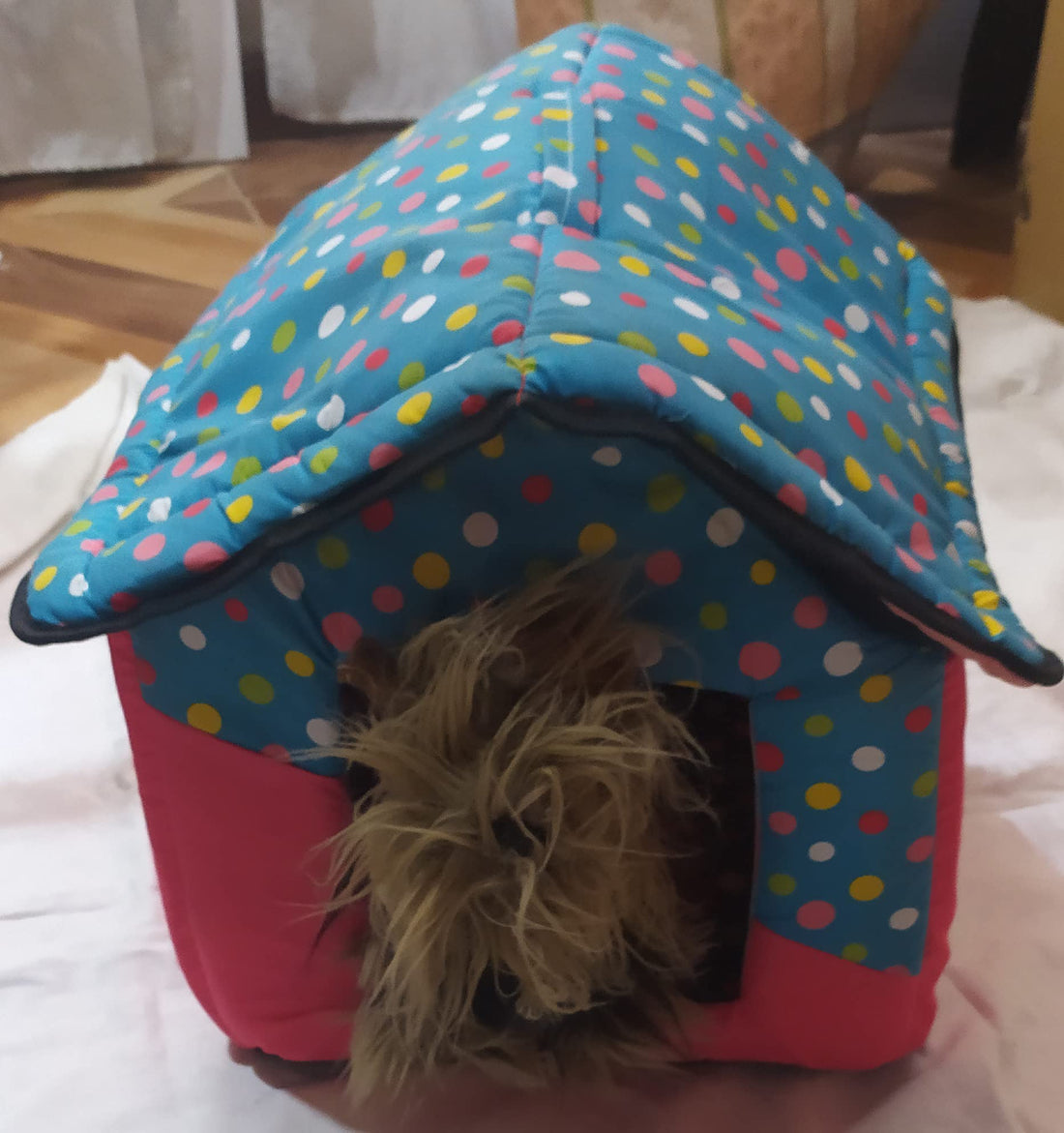 Pet Dog Cat Covered Collapsible Paw Print Bed Tent, 41x38cm, Colour May Vary