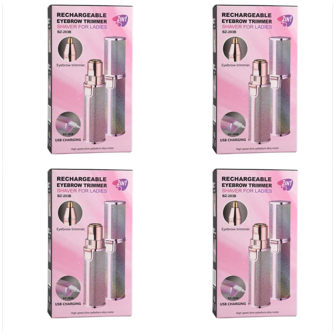 Set - Rechargeable Eyebrow and Face Hair Remover, Rose Gold Metal Body, USB Charging Port, Includes Cleaning Brush for Painless and Hygienic Care for Beauty and Personal Hygiene