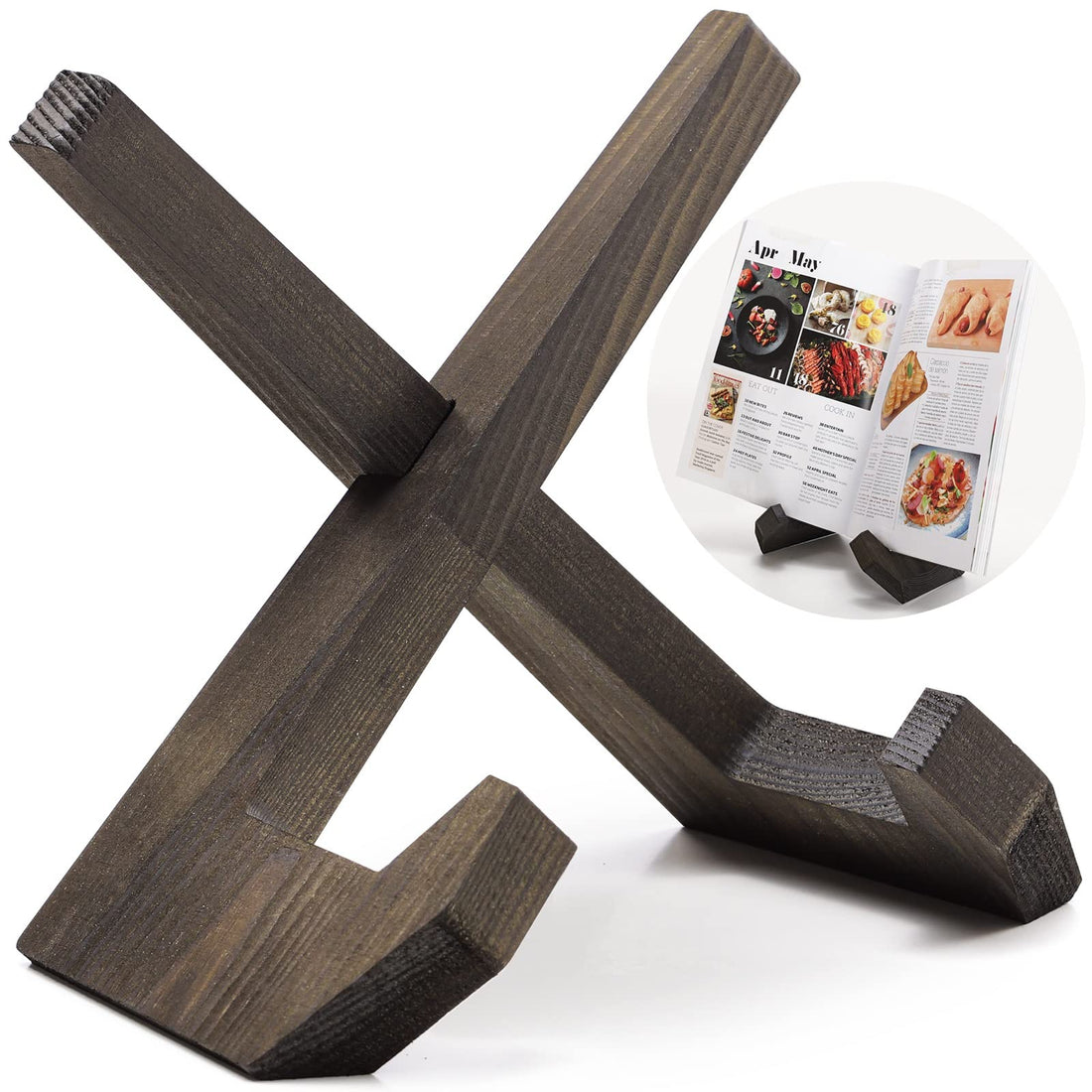 Faivykyd Solid Wood Cook Book Stand, SPACE - SAVING Cookbook Holder - Farmhouse Kitchen Decor for Tablet, Fancy Plate, Vinyl and Recipe Book - Fits Thick Cookbooks & Textbooks, Fathers Day Gifts Idea