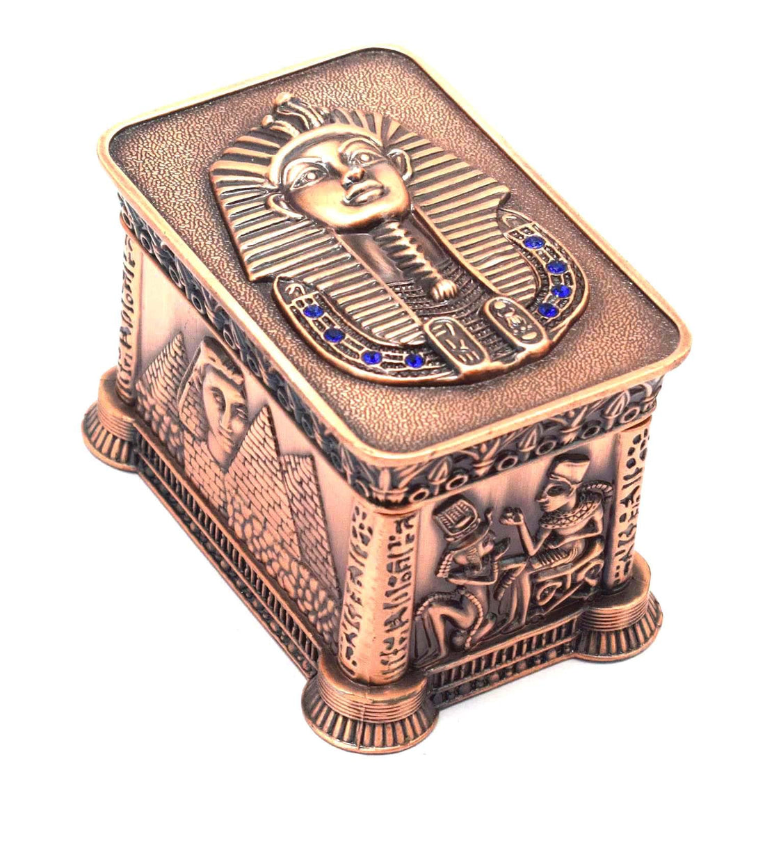 Immatgar Luxury Egyptian Jewelry Storage Box with Pharaonic Pattern, premium Souvenir gifts for Women and Girls, Home Decor Piece (Tutankhamun - Burnt red - 8.5 CM Long)