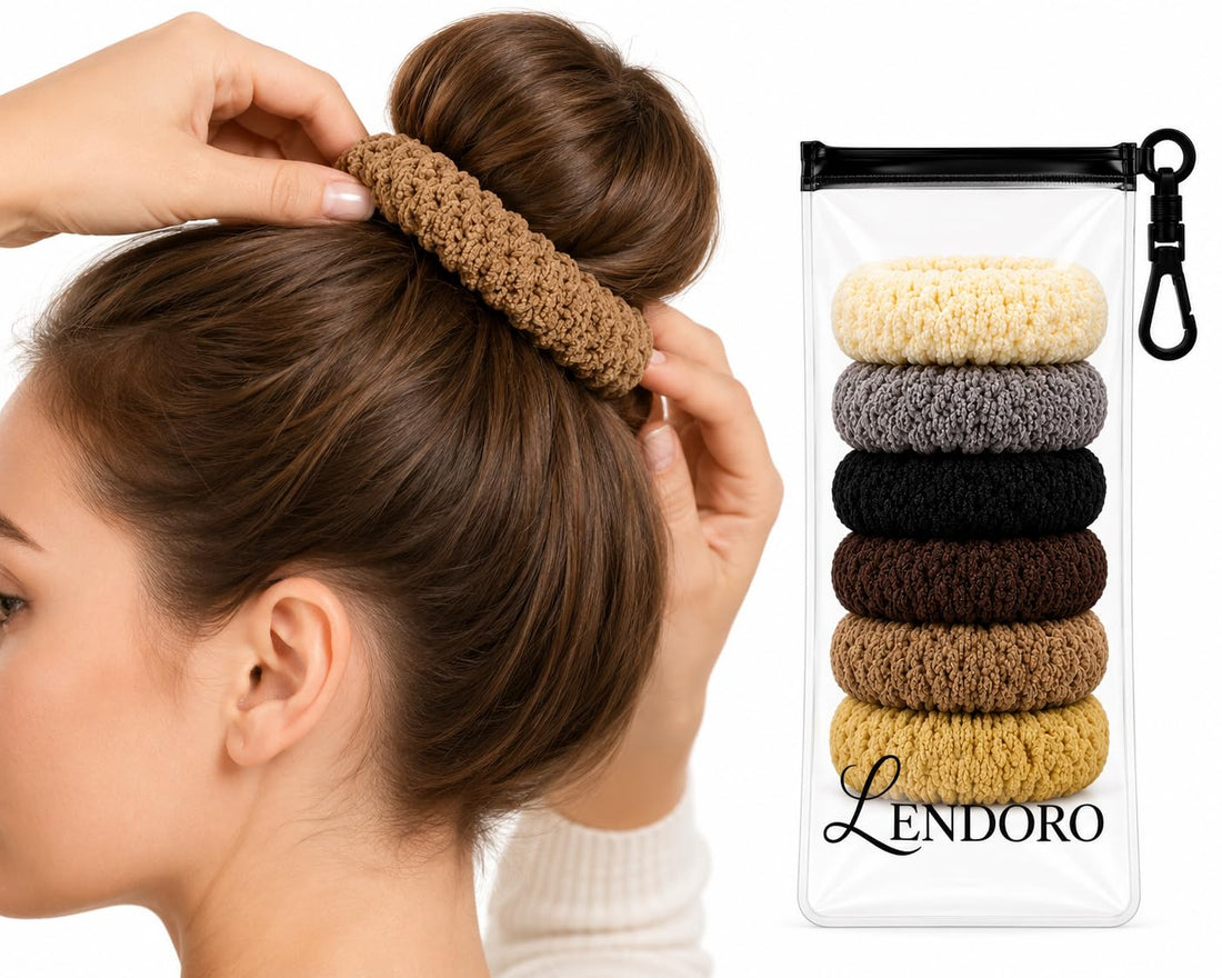 LENDORO Knitted Hair Ties Set, Multicolour, 6 Pieces, Elastic Scrunchie Bands