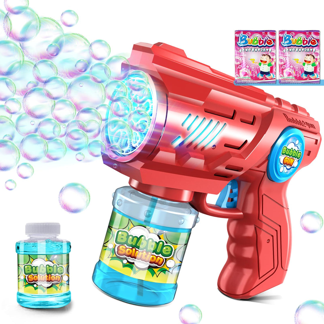Bubble Gun Children's Bubble Machine Bubble Machine: LED Light Bubbles Electric with 100 ml Tank Blue Automatic Bubbles Maker for Kids Shooter Party Toy (Pink)