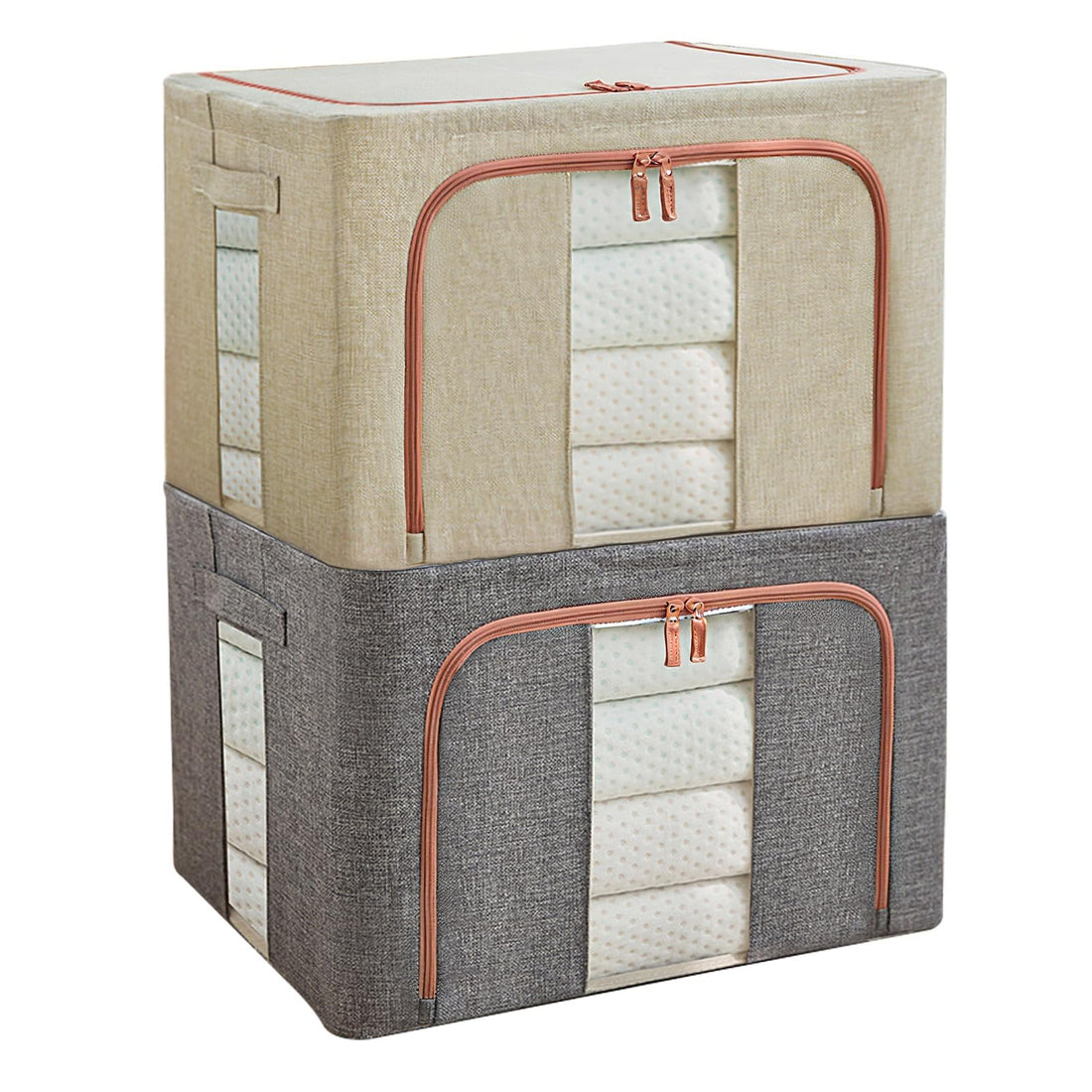 2 Pack Large Capacity Clothes Storage Organizer, Foldable Steel Frame Storage Bins, Perfect for Comforters, Bedding, Toys, with Sturdy Zipper & Clear Window-66L