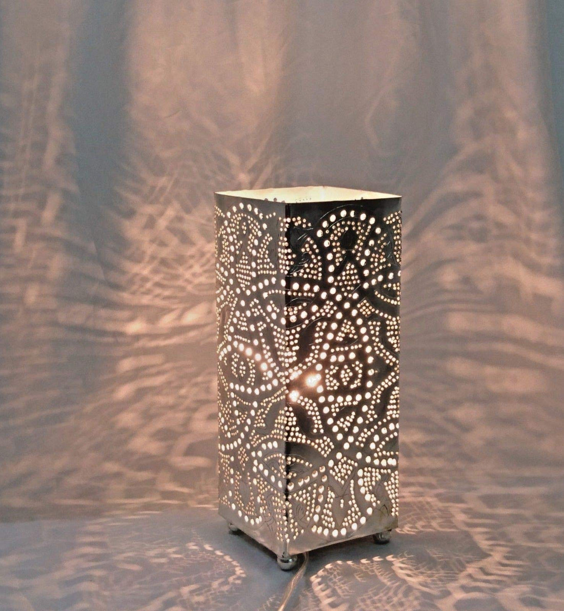 BM13 Moroccan Handmade Steel Floor Lamp – Silver Engraved Filigree Design | Bohemian Indoor Lighting | With EU Plug