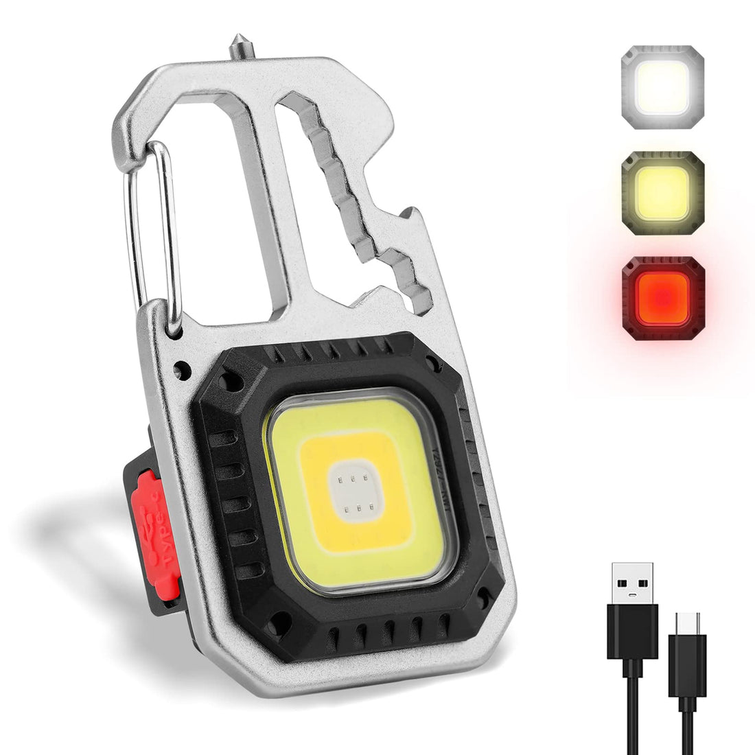 Cob Keychain Work Light, 7 Light Modes Mini Pocket Flashlight High Lumens Led Bright, Small Powerful Flashlight Rechargeable, Multifunctional Tool - Window Breaker Wrench Screwdriver Bottle Opener