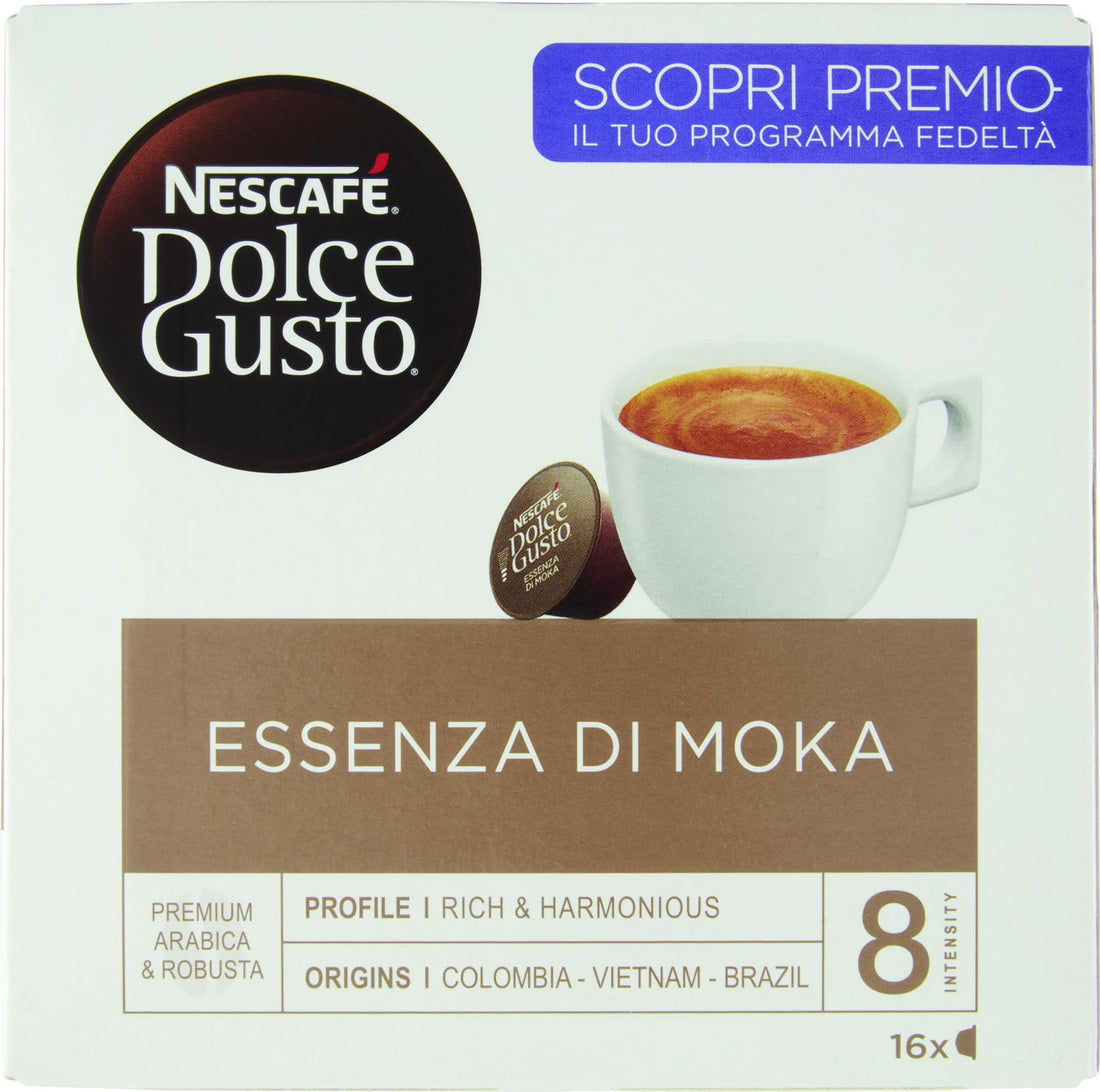 Nescafe Dolce Gusto Essenza di Moka, Coffee, Espresso, Lungo, Macchiato, 16 Capsules