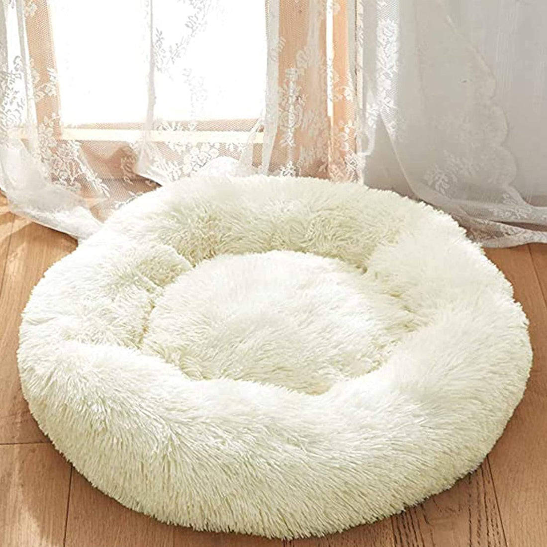 Soft Round Dog Bed, Extra Large, Washable Round Dog Cushion, XXL, Deluxe Dog Cushion for Large Dogs, Cushion XL Dog Anti-Stress Basket (XXL/110 cm, White)