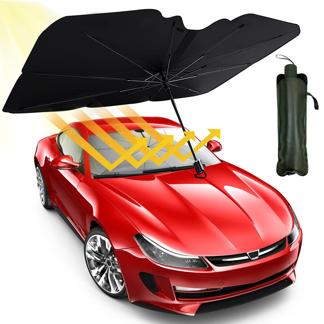 Car Sunshades for Windshield, Car Umbrella Sun Shade Cover Blocks UV Rays Heat Keep Vehicle Cool and Damage Free,Windshield Umbrella Easy to Use, Fits Most Vehicles(53 x 31 in)