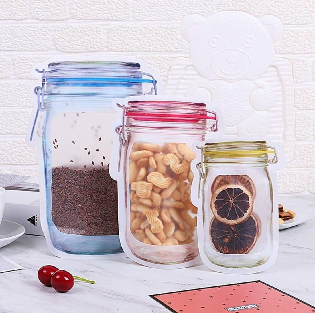 Downtown Jar Shape Stand Up Pouches, Clear Zipper Storage Bags, 2X1000 ml, 2X500 ml and 2x150 ml