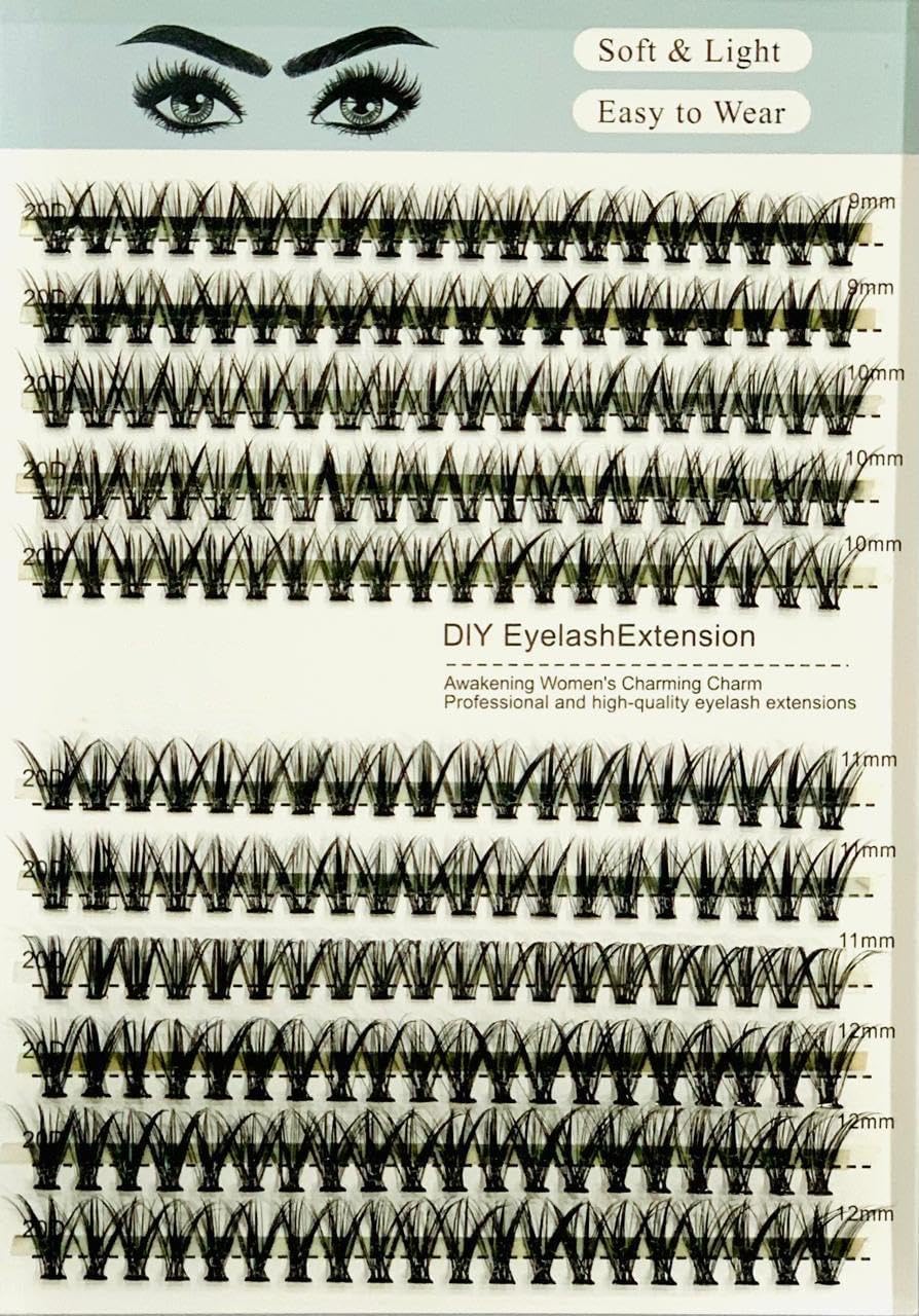 LAHES 200PCS - Extensions Individual Lash Volume 6D mink - FREE EYELASHES - Natural Eyelashes (2 SHAPE-20P -9MM TO 12 MM-MIX)-ONE BY ONE