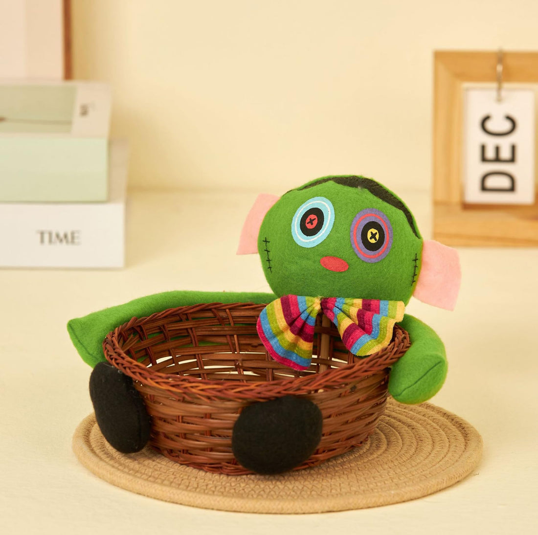 Wonka Halloween Candy Bowl Dish Pumpkin Ghost Black Cat Candy Basket Halloween Rattan Candy Storage Basket Holiday Tired Tray Decor Spooky Decorations Sugar Snack Tray for Party Supplies Gift (1PCS, C