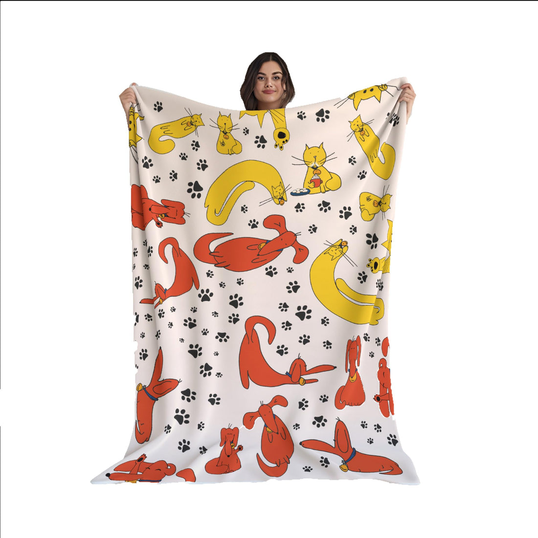 Cute Cat and Dog Print Throw Blanket - 130 x 150 cm - Multicolour - Warm and Soft Velvet Material - Great for Winter nights.