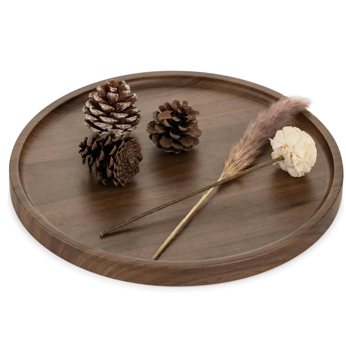 Hanobe Round Wood Decorative Tray: Rustic Walnut Wooden Coffee Table Tray Farmhouse Centerpiece Circle Ottoman Serving Trays for Kitchen Counter Home Decor,30cm