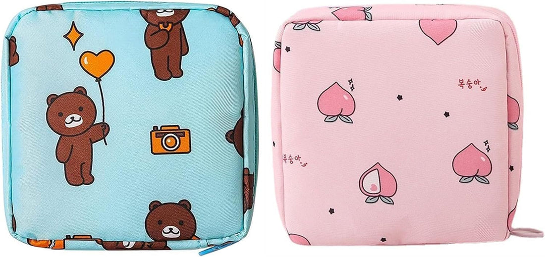 Sanitary Napkin Storage Bag, Zipper Menstrual Pad Bag Portable Sanitary Napkin Storage Tampons Holder for Purse First Period Kit for Teen Girls Store Sanitary Pads for Women