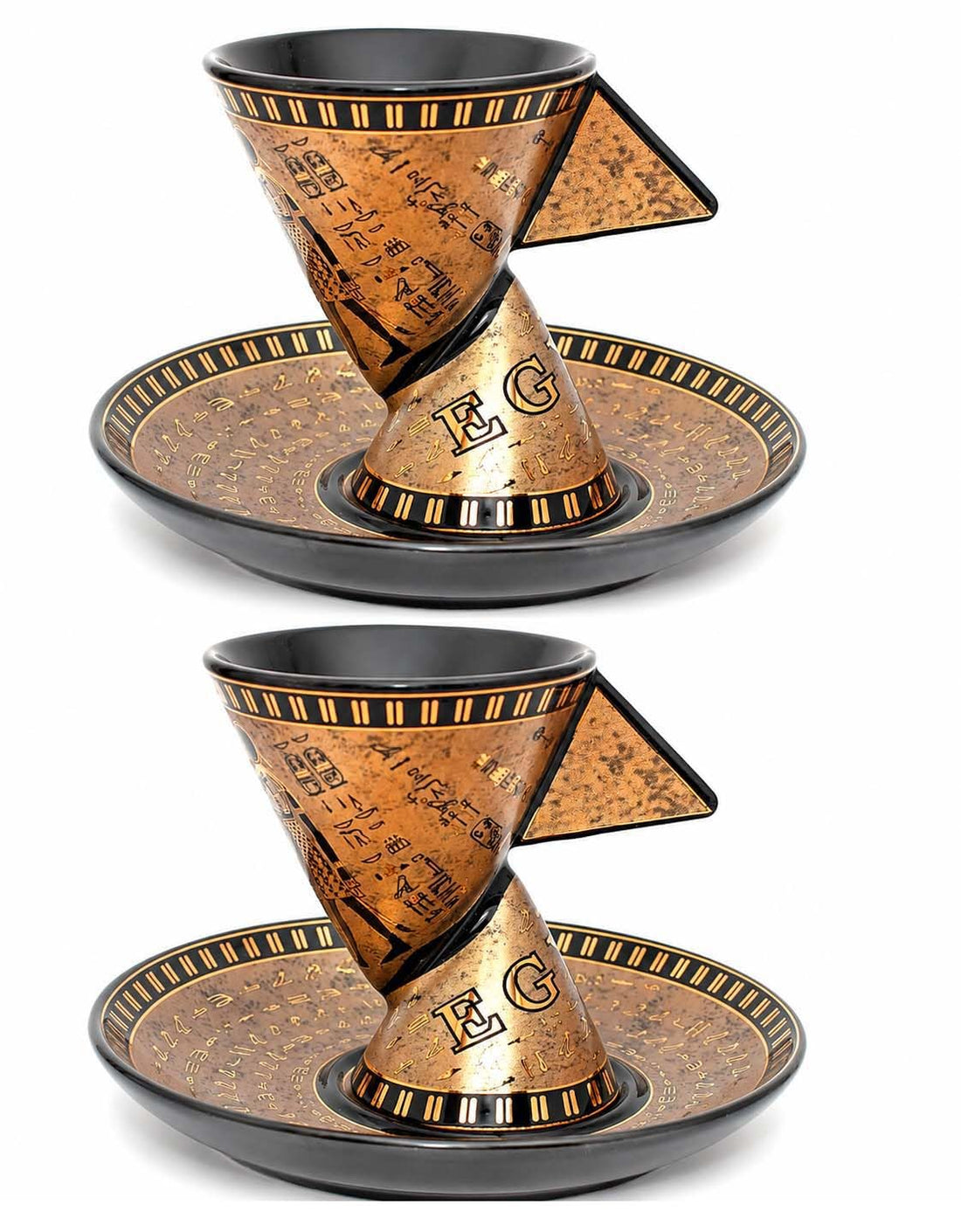 pack of 2 Coffee mug and 2 of it's plate of immatgar pharaonic Coffee mug ancient Egyptian souvenirs gifts for women and men from Egypt - mother day gifts (2kings - Cono - Golden - 75 MM)