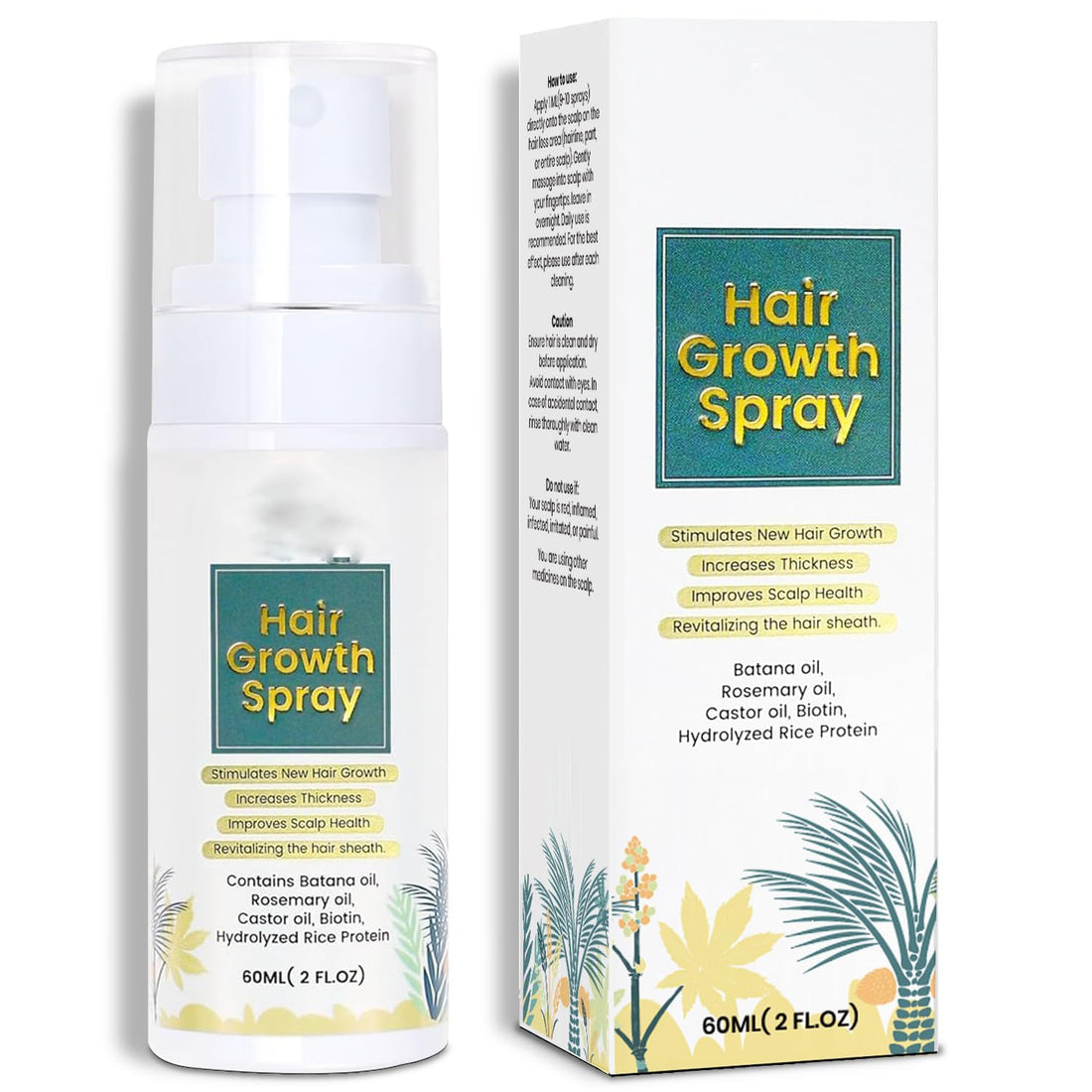 Hair Growth Oil Spray, Batana Rosemary Castor Oil, Rice O-il, and Biotin Enriched Scalp Care, Moisturizing Nurturing Scalp, Thinning Hair Regrowth Thickening, All Hair Types for Women Men