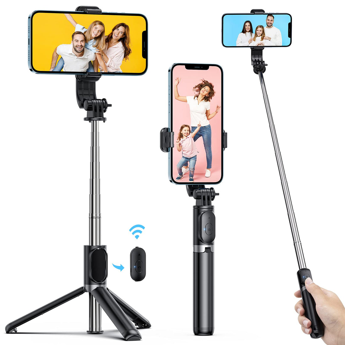 ATUMTEK 40.5" Selfie Stick Tripod, Extendable & Portable Bluetooth Selfie Stick with Remote for iPhone 13/12/12 Pro/11/XS/XR/X/8/7 Plus, Samsung, Huawei, Google, LG, Sony Android Smartphones, Black