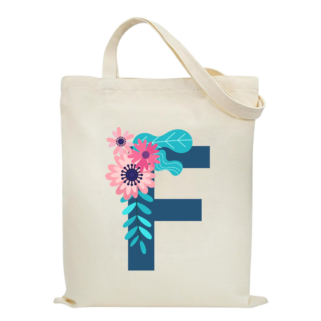 Eco-Friendly Canvas Cotton Tote Bag with Floral Design on Initial Letters Printed Bags for Women, Men - Reusable Shopping Bag, Party Gift Idea and Blend Cotton Gift Bag
