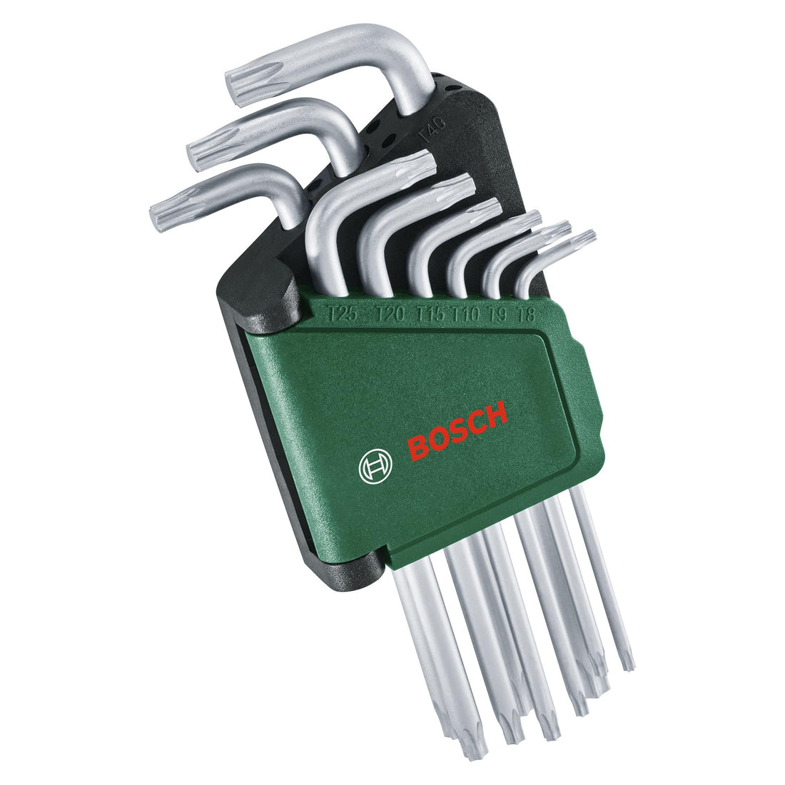 Bosch 9-Piece Torx Key Set (Multi-Tasking Torx Keys Made of S2 Steel; TX8-TX40; Long Arm; Rust-Protected Surface, Storage Clip)