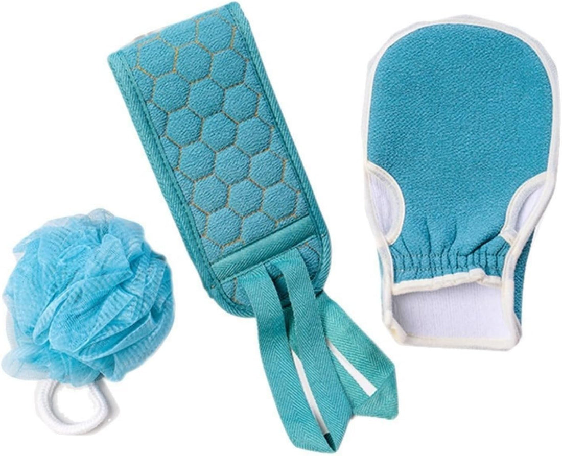 Happy Home 3pcs Body Scrub Tools Bath Sponge Bath Loofah Back Cleaner Exfoliating Gloves - multicolour